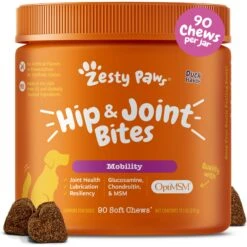 Zesty Paws Hip & Joint Mobility Bites Duck Flavored Soft Chews Glucosamine Supplement For Dogs
