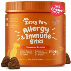 Zesty Paws Allergy & Immune Bites Peanut Butter Flavored Soft Chews Allergies, Immune, & Gut Support Supplement For Dogs