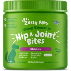 Zesty Paws Hemp Elements Mobility Bites Chicken Flavored Soft Chews Glucosamine Hip & Joint Supplement For Dogs