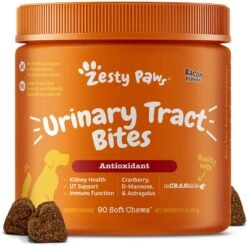 Zesty Paws Urinary Tract Bites Bacon Flavored Soft Chews Cranberry Bladder Kidney Supplement For Dogs