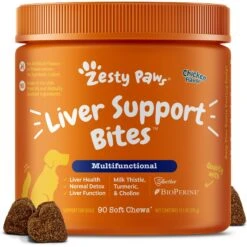 Zesty Paws Liver Support Bites Chicken Flavored Soft Chews Milk Thistle Supplement For Dogs