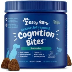 Zesty Paws Advanced Cognition Bites Chicken Flavored Soft Chews Brain & Nervous System Supplement For Senior Dogs