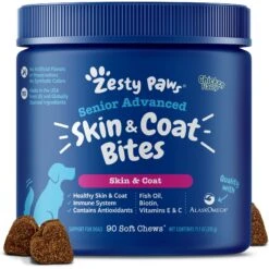 Zesty Paws Advanced Omega Bites Chicken Flavor Soft Chews Skin & Coat Supplement For Senior Dogs