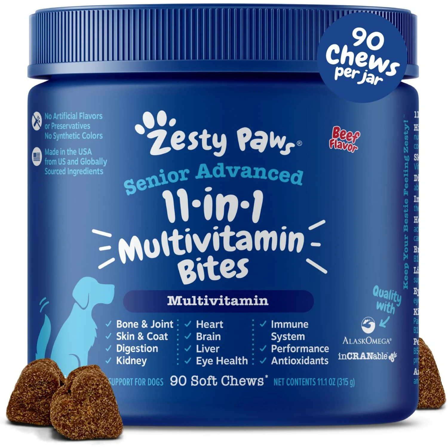 Zesty Paws Senior Advanced 11-in-1 Bites Beef Flavored Soft Chews Multivitamin Supplement For Senior Dogs 1 Zesty Paws Senior Advanced 11-in-1 Bites Beef Flavored Soft Chews Multivitamin Supplement For Senior Dogs