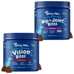 Zesty Paws Advanced Vision Bites Chicken Flavored Soft Chews Vision Supplement For Senior Dogs & Zesty Paws Advanced Mobility Bites Chicken Flavored Soft Chews Glucosamine Hip & Joint Supplement For Senior Dogs