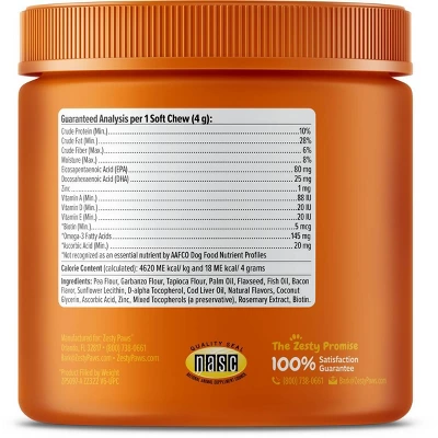 Zesty Paws Omega Supplement Bites - Bacon - 90ct 1 Zesty Paws Omega Supplement Bites - Bacon - 90ct