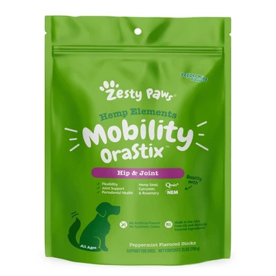Zesty Paws Hemp Elements Hip & Joints Mobility OraStix For Dogs - Peppermint Flavor 4 Zesty Paws Hemp Elements Hip & Joints Mobility OraStix For Dogs - Peppermint Flavor - Image 4